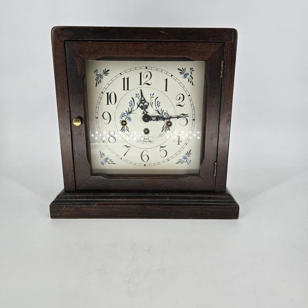 Vintage Wuersch West Germany Mantel Clock Key Wind Chime Wood Case Paper Working